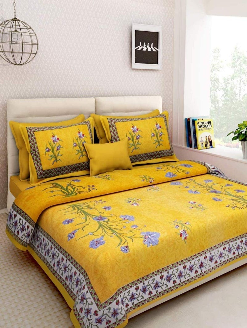 SDC Dreams HomeShop 100 Pure Cotton Rajasthani Tradition Queen Size Double Bedsheets with 2 Pillow Covers Queen Size Jaipuri Bedspreads - Image 1