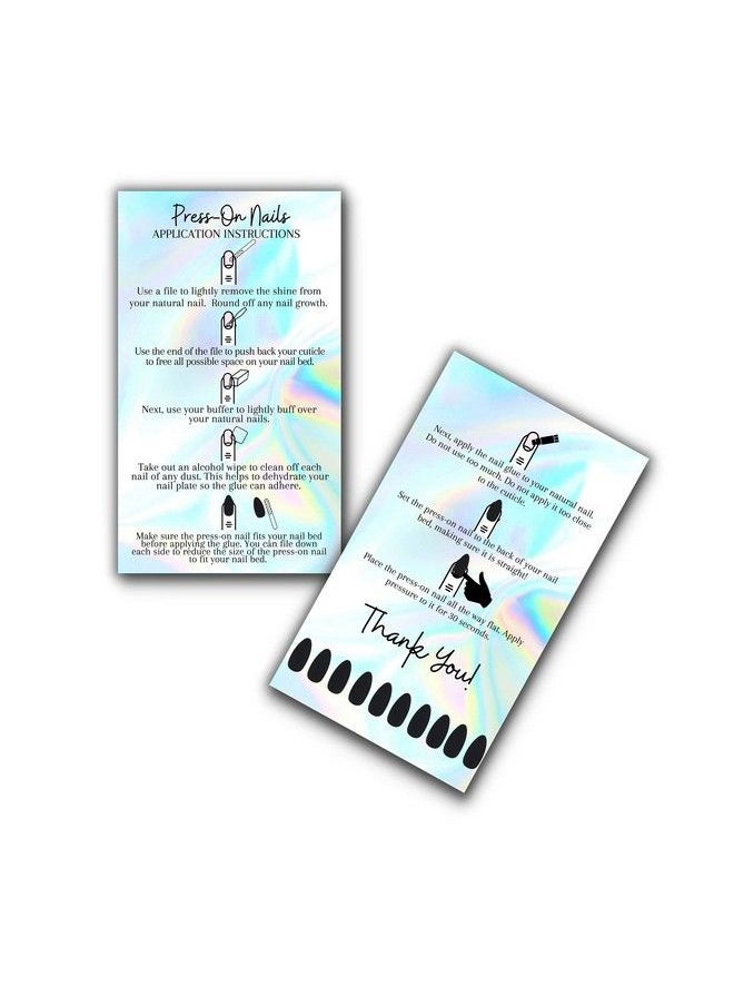 Boutique Marketing LLC - Presson Nail Application Instructions Cards ; 50 Pack ; 2X3.5 Inch Business Card Size ; Nonreflective Matte Holographic Look Design Rainbow Black White Holographic Look - Image 1