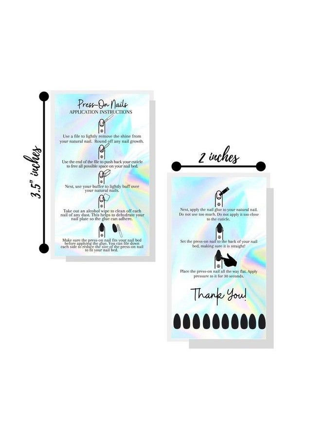 Boutique Marketing LLC - Presson Nail Application Instructions Cards ; 50 Pack ; 2X3.5 Inch Business Card Size ; Nonreflective Matte Holographic Look Design Rainbow Black White Holographic Look - Image 1