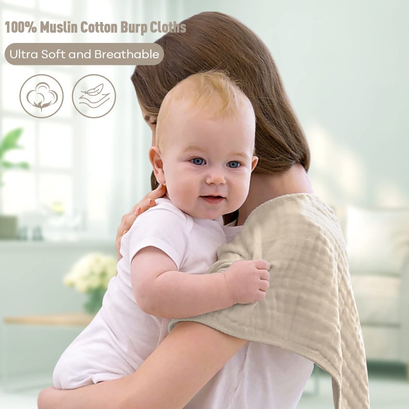 YOOFOSS Yoofoss Baby Muslin Squares 10 Pack - 4 Layer Super Soft and Absorbent Face Cloths, 100% Cotton, 30x50cm, Apricot - Image 2