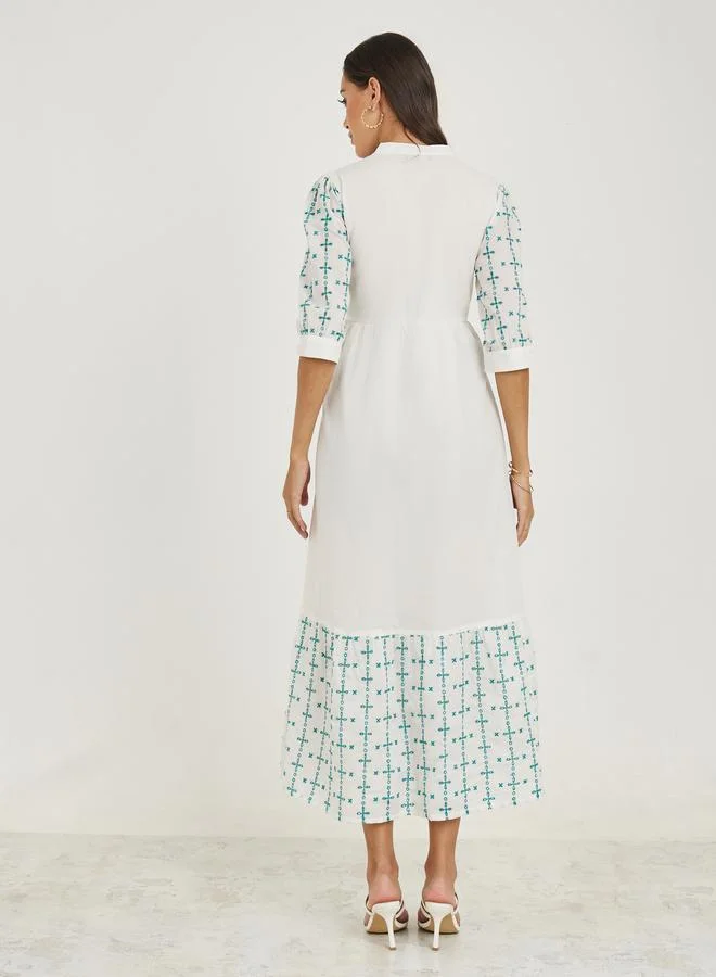 ستايلي Embroidered Schiffli Detail A-Line Maxi Dress