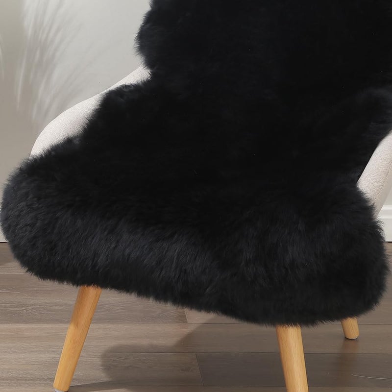 IRIWOOL Premium Genuine Fur Sheepskin Rug Real Australia Sheepskin Natural Luxury Fluffy Lambskin Fur Area Rug Seat Covers for Kids Bedroom Sofa Chair Cover (Black, Single Pelt/2ft x 3ft) - Image 4