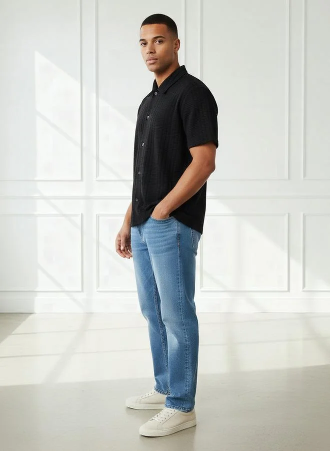Splash FAV Men Regular Fit Collared Textured Short Sleeves Shirt