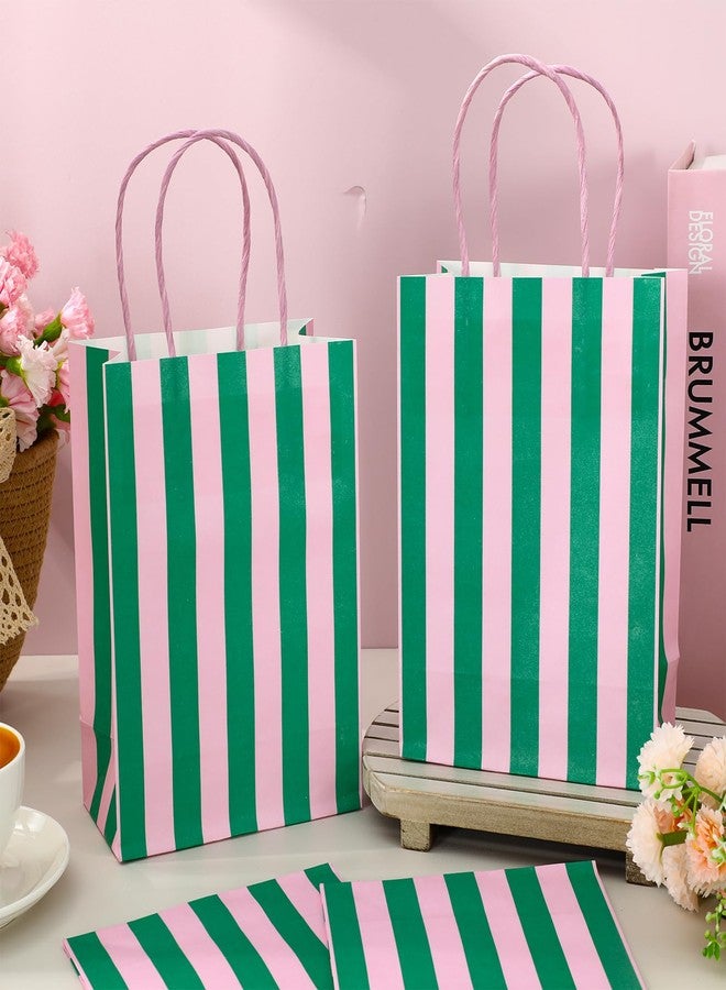 Whaline 36Pcs Pink Green Stripe Paper Bag Treat Bags with Handles Candy Goodie Bags for Birthday Baby Shower Wedding Party Favors Supplies - Image 4