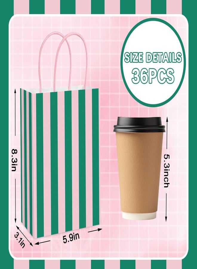 Whaline 36Pcs Pink Green Stripe Paper Bag Treat Bags with Handles Candy Goodie Bags for Birthday Baby Shower Wedding Party Favors Supplies - Image 2