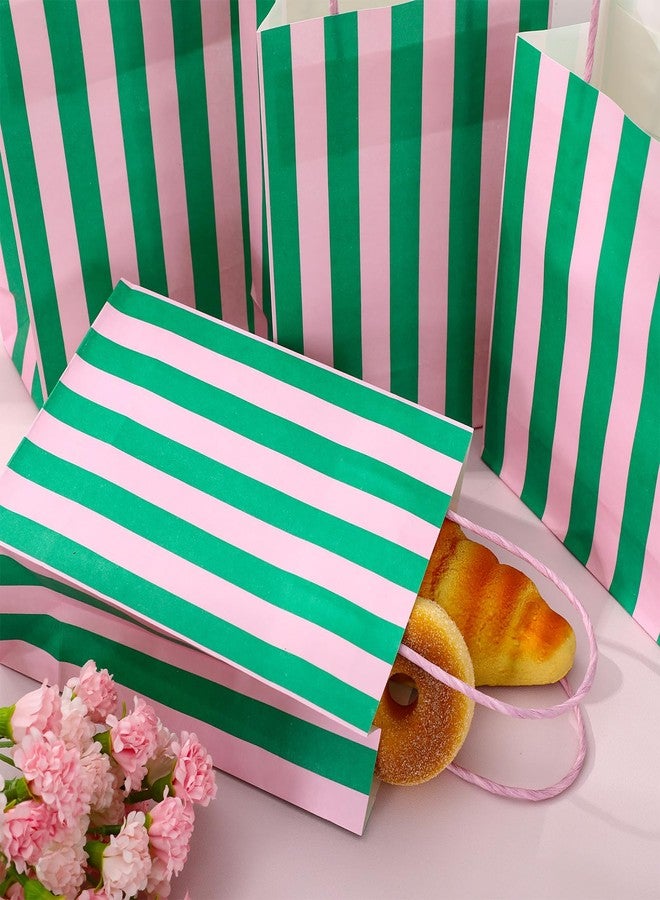 Whaline 36Pcs Pink Green Stripe Paper Bag Treat Bags with Handles Candy Goodie Bags for Birthday Baby Shower Wedding Party Favors Supplies - Image 5