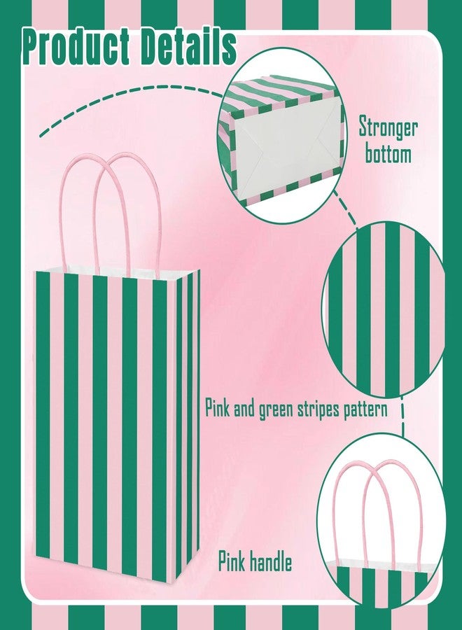 Whaline 36Pcs Pink Green Stripe Paper Bag Treat Bags with Handles Candy Goodie Bags for Birthday Baby Shower Wedding Party Favors Supplies - Image 3