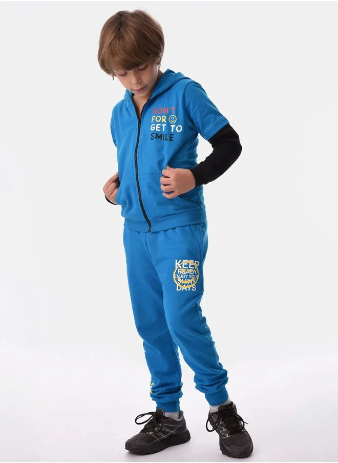 ورباسي Printed Hooded Sweatshirt with Zip Closure & Joggers Set by Styli