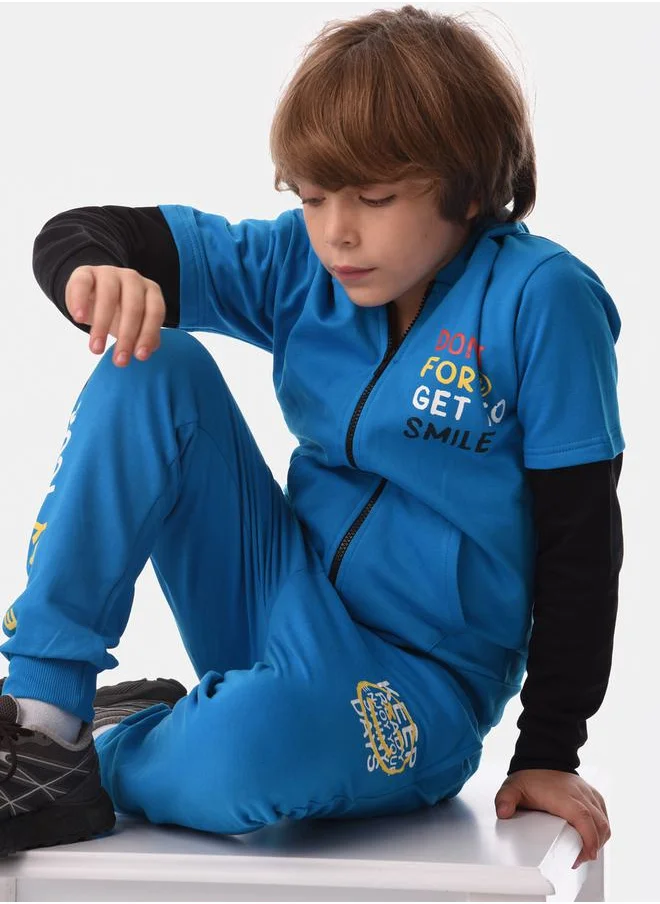 ورباسي Printed Hooded Sweatshirt with Zip Closure & Joggers Set by Styli