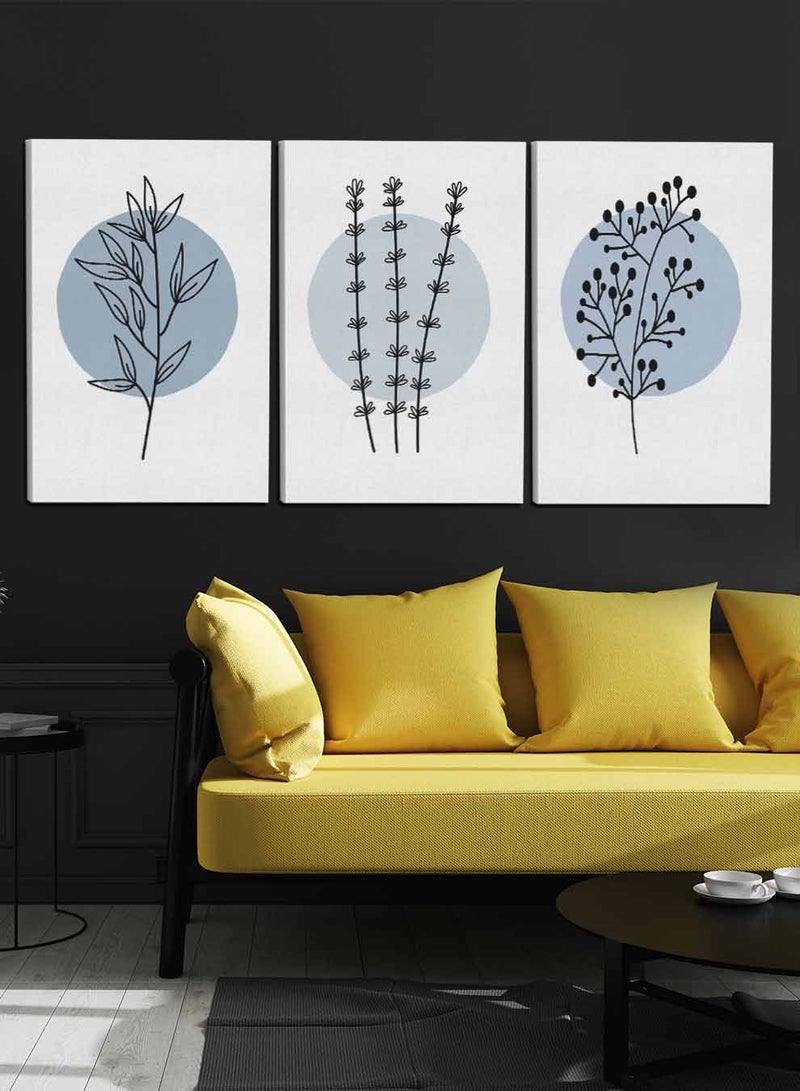 لوحة طقم من ٣ لوحات كانفاس على إطار خشبي، تصميم زهور مرسومة، للمنزل، غرفة المعيشة، المكتب، الديكور - Image 3