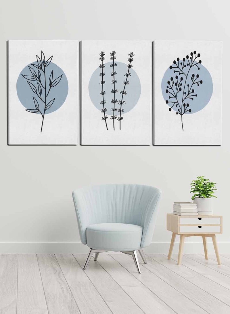 لوحة طقم من ٣ لوحات كانفاس على إطار خشبي، تصميم زهور مرسومة، للمنزل، غرفة المعيشة، المكتب، الديكور - Image 2