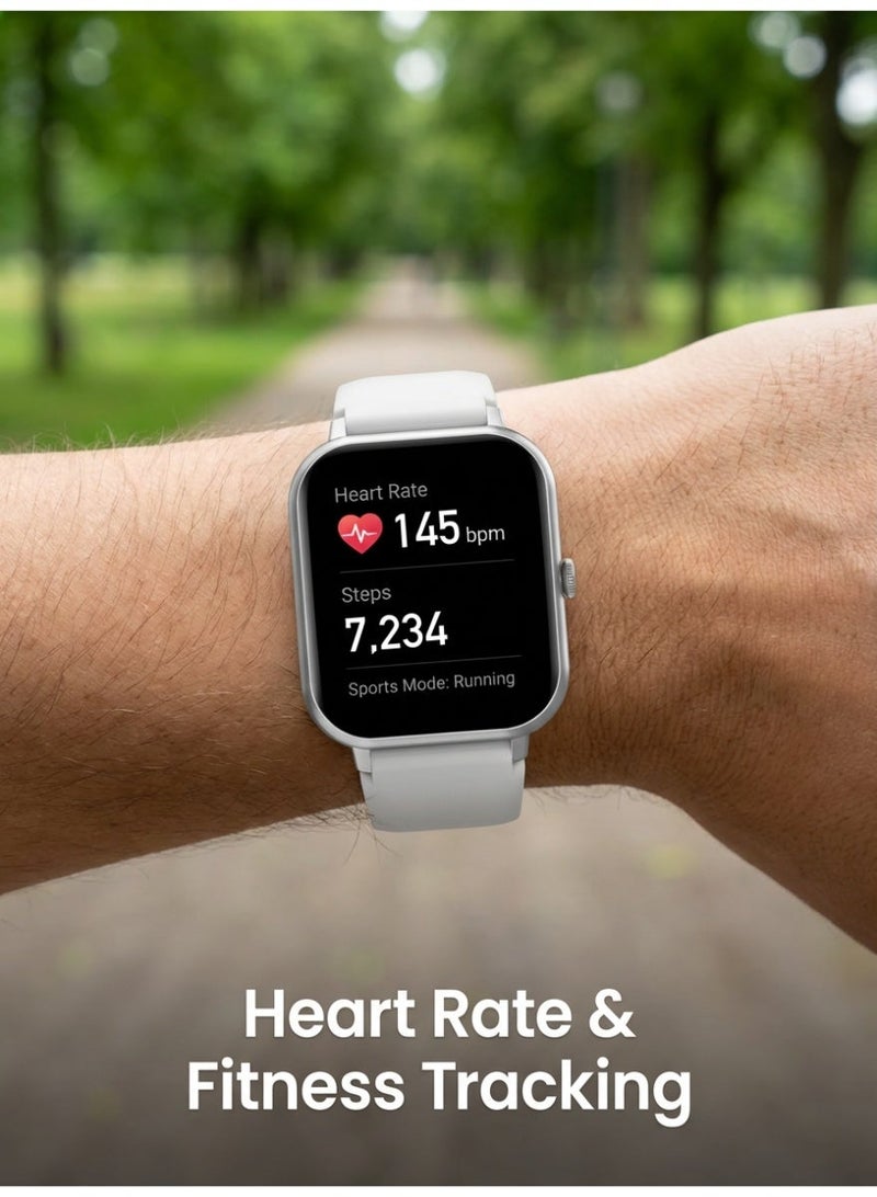 ساعة ذكية للجنسين مع خاصية الاتصال عبر البلوتوث - جهاز تتبع معدل ضربات القلب واللياقة البدنية، تصميم أنيق باللون الفضي، مقاومة للماء، تتبع الجري والرياضة، متوافقة مع أنظمة أندرويد وiOS. - Image 3