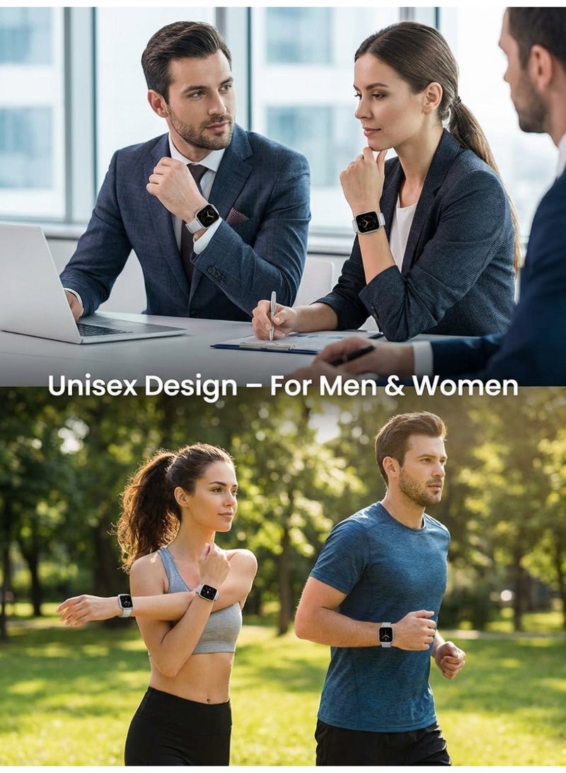 ساعة ذكية للجنسين مع خاصية الاتصال عبر البلوتوث - جهاز تتبع معدل ضربات القلب واللياقة البدنية، تصميم أنيق باللون الفضي، مقاومة للماء، تتبع الجري والرياضة، متوافقة مع أنظمة أندرويد وiOS. - Image 5