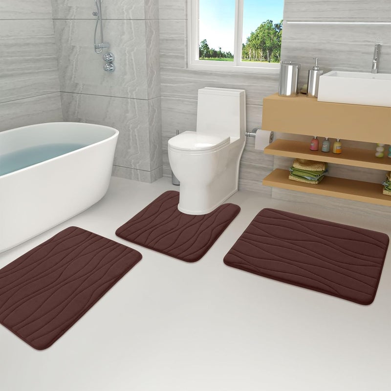 Buganda Nonslip Bathroom Bath Mats Bath Rugs Set Ultra Soft NonSlip and Absorbent Bathroom Rugs Fast Dry Soft and Comfortable Stylish Bathmat Brown - Image 1