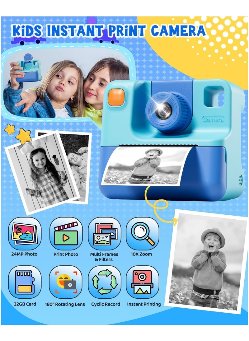 Generic Kids Camera,Children Print Camera,Instant Camera Toddler Digital Camera with 1080P HD Video Camera,2.0"IPS Screen Printing Instant Camera for Girls Boys 3-12, 3 Roll No-Ink Print Paper 32G SD Card  - Image 2