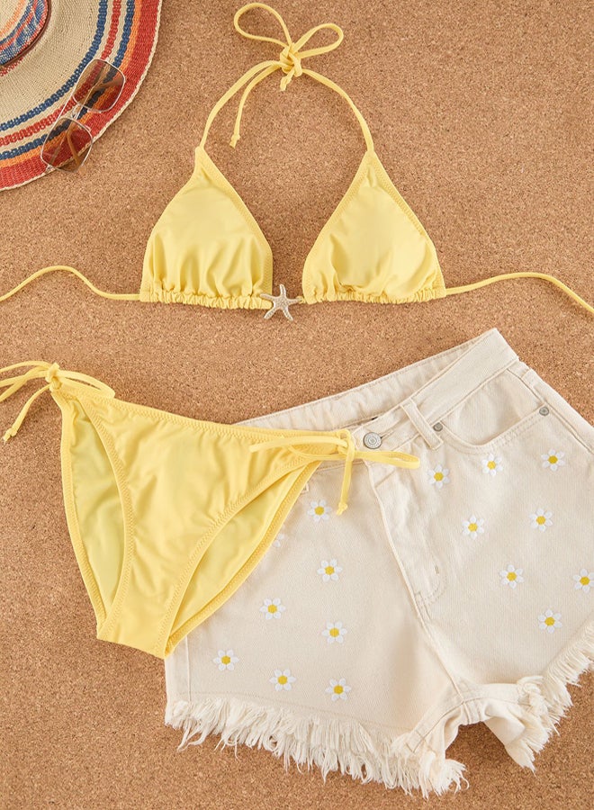 trendyol Beige Embroidered Denim Beach Shorts  - Image 5