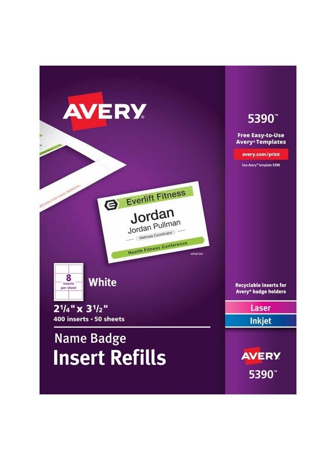 افيري ملصقات اسم قابلة للتخصيص من Avery، مقاس 2.25 بوصة × 3.5 بوصة، لون أبيض، 400 ملصق اسم قابل للطباعة (5390)  - Image 1