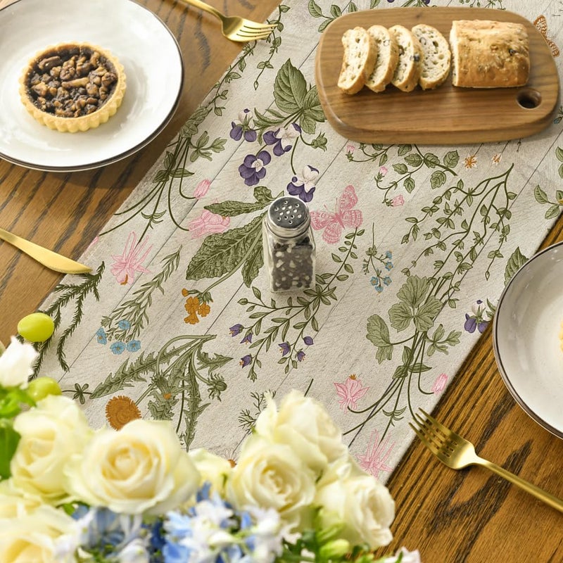 Artoid Mode Wood Wild Flowers Floral Spring Table Runner,Seasonal Summer Kitchen Dining Table Decoration for Home Party Decor 13x72 Inch - Image 4