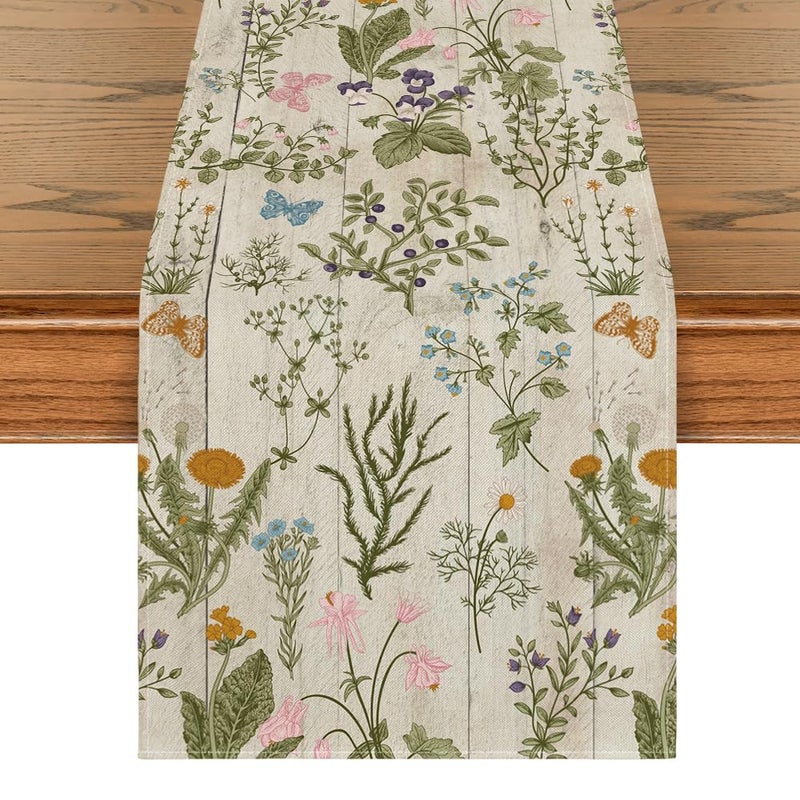 Artoid Mode Wood Wild Flowers Floral Spring Table Runner,Seasonal Summer Kitchen Dining Table Decoration for Home Party Decor 13x72 Inch - Image 1