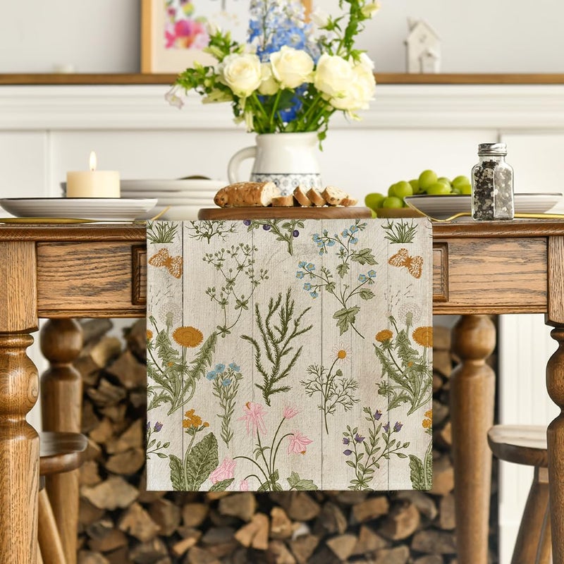 Artoid Mode Wood Wild Flowers Floral Spring Table Runner,Seasonal Summer Kitchen Dining Table Decoration for Home Party Decor 13x72 Inch - Image 2