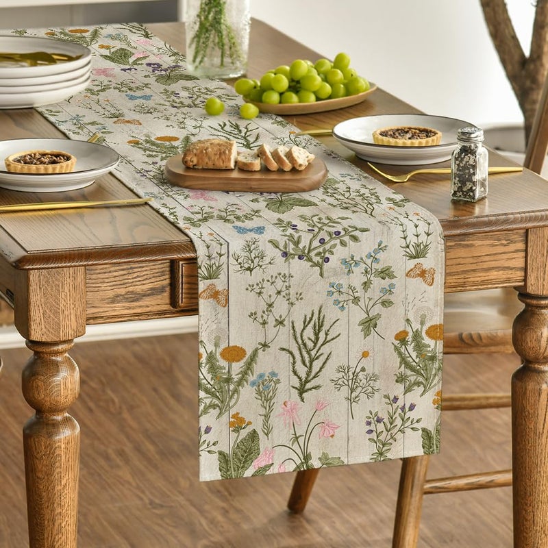 Artoid Mode Wood Wild Flowers Floral Spring Table Runner,Seasonal Summer Kitchen Dining Table Decoration for Home Party Decor 13x72 Inch - Image 3