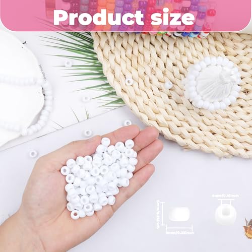 KAKW White Pony Beads for Bracelet 1000 Pcs Plastic Beads for Friendship Bracelets 6x9mm Large Hole Beads for Hair Braiding Small Beads Necklace Earrings Jewelry Making - Image 2