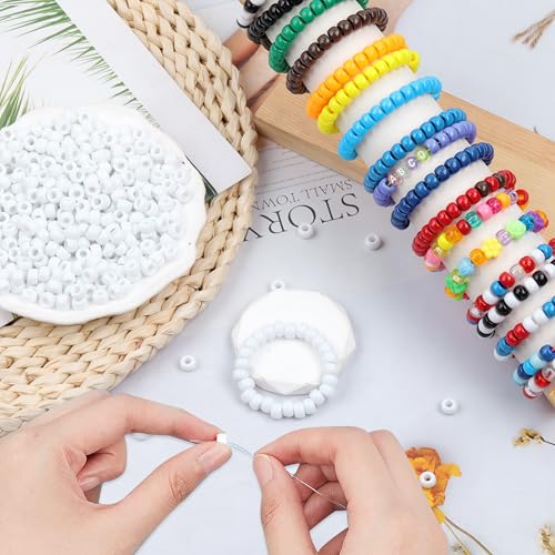 KAKW White Pony Beads for Bracelet 1000 Pcs Plastic Beads for Friendship Bracelets 6x9mm Large Hole Beads for Hair Braiding Small Beads Necklace Earrings Jewelry Making - Image 4