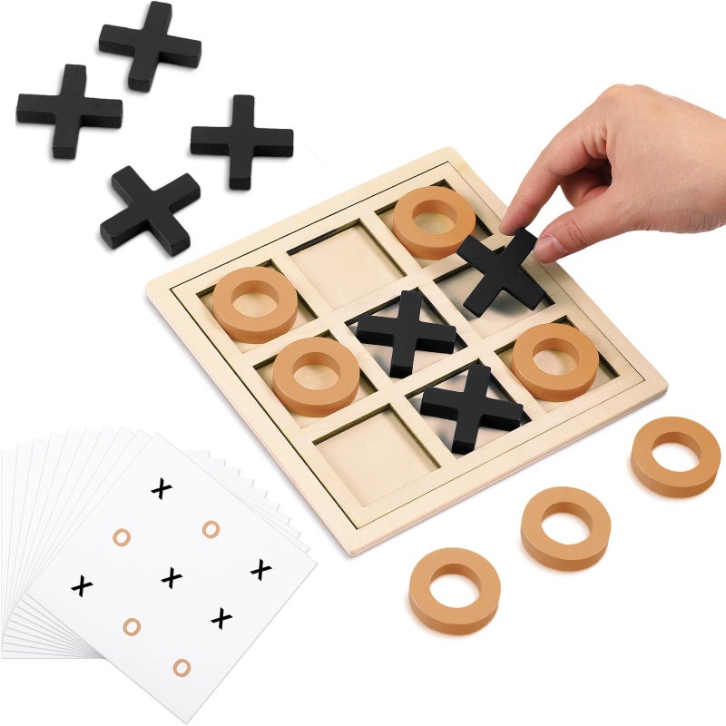 Seenelling Jumbo Wooden Tic Tac Toe Game Dementia Activities for Alzheimers Seniors with Matching and Puzzle Templates XO Chess Board Game for Elderly Engaging Table Decor Black Orange - Image 3