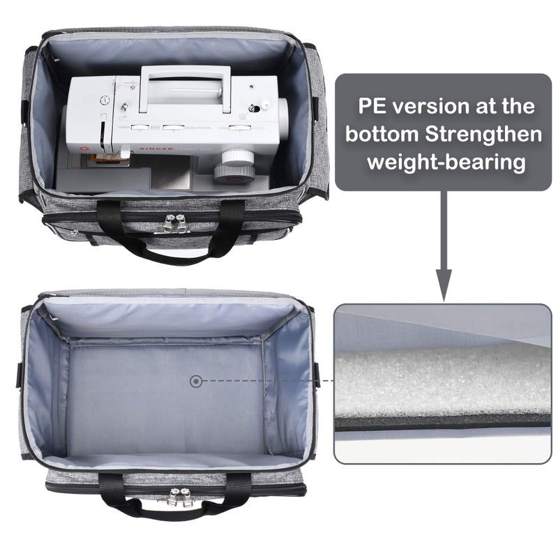 CAB55 Sewing Machine Case, Sewing Machine Carrying Bag with Removable Padding Pad, Tote Bag for Sewing Machine and Extra Sewing Accessories, Gray(17"x13"x14") - Image 4