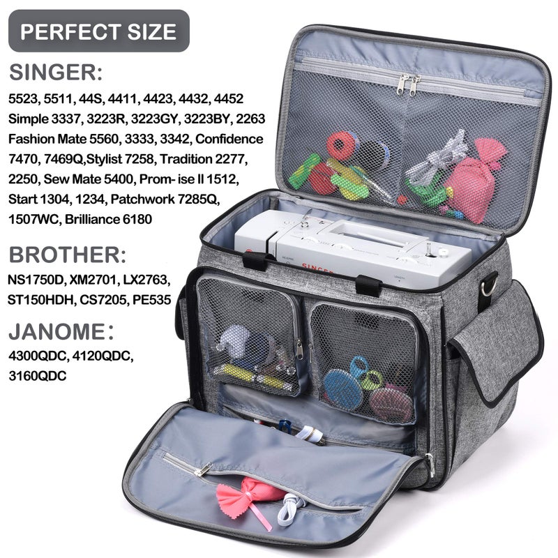 CAB55 Sewing Machine Case, Sewing Machine Carrying Bag with Removable Padding Pad, Tote Bag for Sewing Machine and Extra Sewing Accessories, Gray(17"x13"x14") - Image 3