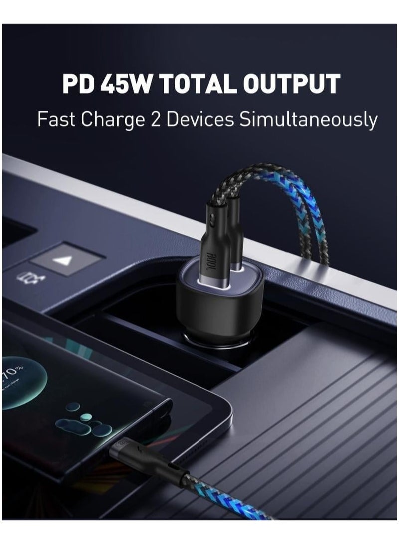 JODA JODA 45W Car Charger with Two USB-C Ports for Simultaneous Charging   Compact design in black color fits all car types   Efficient and fast charging for your devices on the go  - Image 2