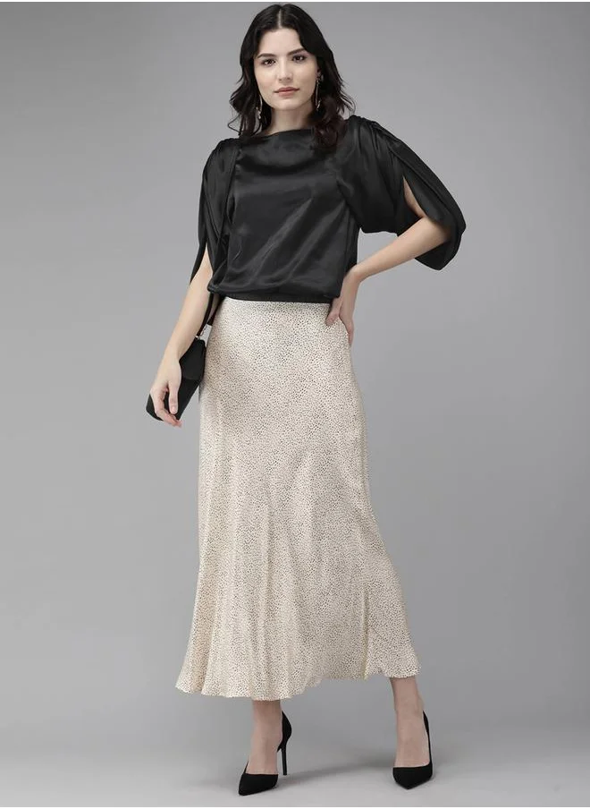 ميش Satin Boat Neck Top with Slit Sleeves by Styli