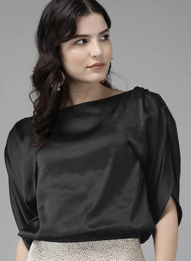 Mish Mish Satin Boat Neck Top with Slit Sleeves