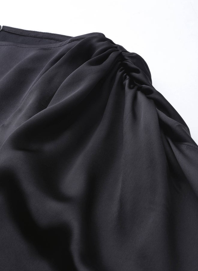 ميش توب ساتان بياقة قارب وأكمام مشقوقة - Image 5