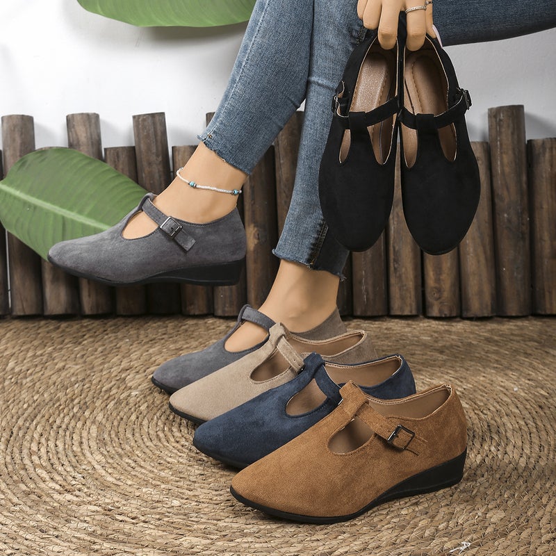 Women'S Large Size Single Shoes Autumn Style Pointed Shallow Buckle Wedge Mules - Image 2