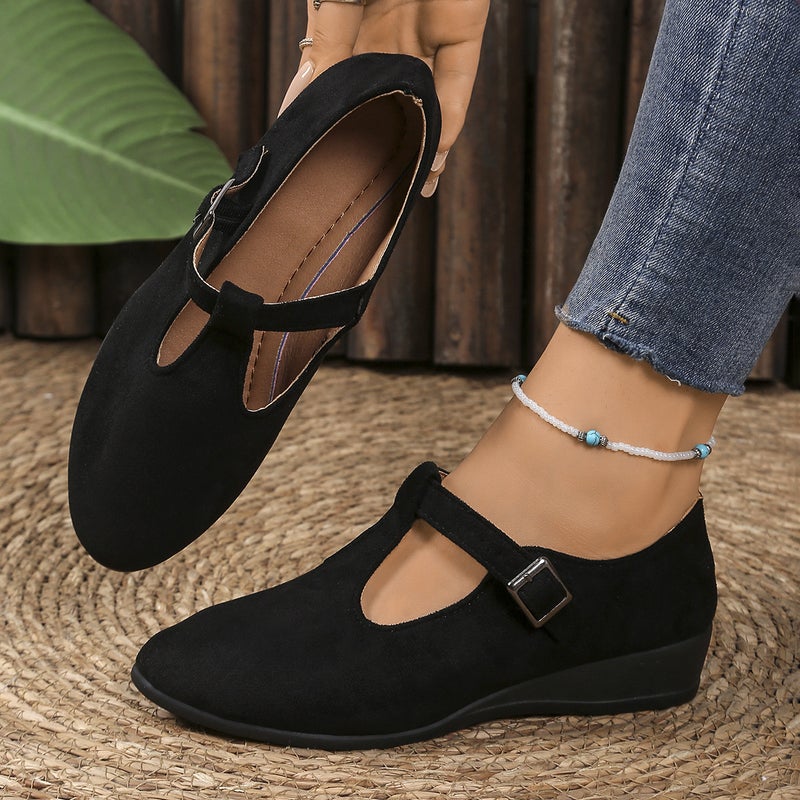 Women'S Large Size Single Shoes Autumn Style Pointed Shallow Buckle Wedge Mules - Image 1