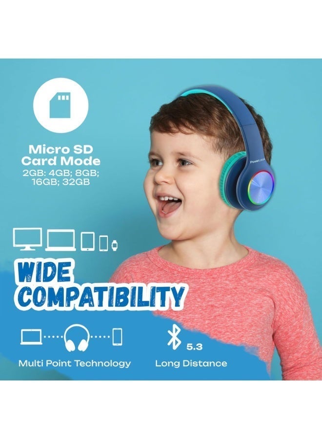PowerLocus Kids Headphones Wireless, Bluetooth Headphones for Kids with 93dB Volume Limit, LED lights, Foldable Over-Ear Headphones with Microphone (Blue) - Image 3