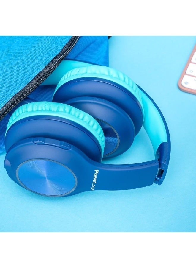 PowerLocus Kids Headphones Wireless, Bluetooth Headphones for Kids with 93dB Volume Limit, LED lights, Foldable Over-Ear Headphones with Microphone (Blue) - Image 4