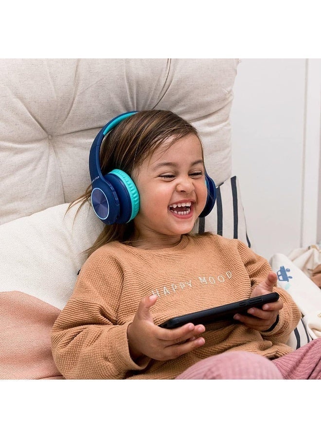 PowerLocus Kids Headphones Wireless, Bluetooth Headphones for Kids with 93dB Volume Limit, LED lights, Foldable Over-Ear Headphones with Microphone (Blue) - Image 5