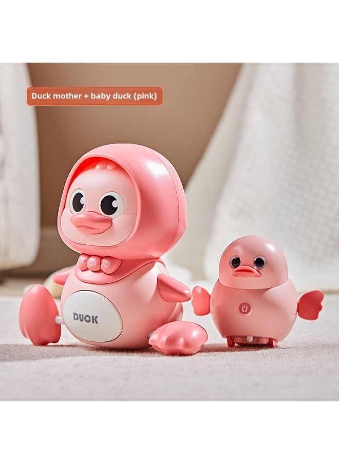TikTok Explosions Children's Toys Electric Magnetic Swing Duck Baby Crawling Head Up Toys Early Education Educational Toys-Colors:Magnetic Swing-Pink Mother Duck 1 Baby Chicken  - Image 1