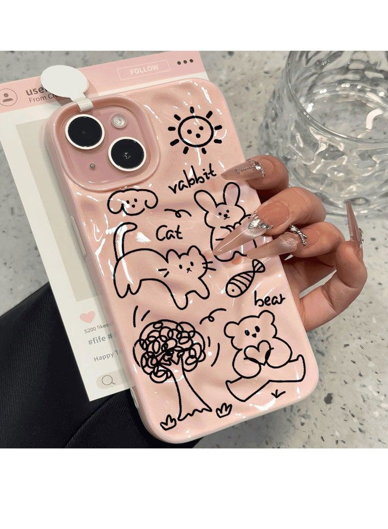 NIBEMINENT Line Animals Protective TPU Case Cover For IPhone 16 Plus, Pink