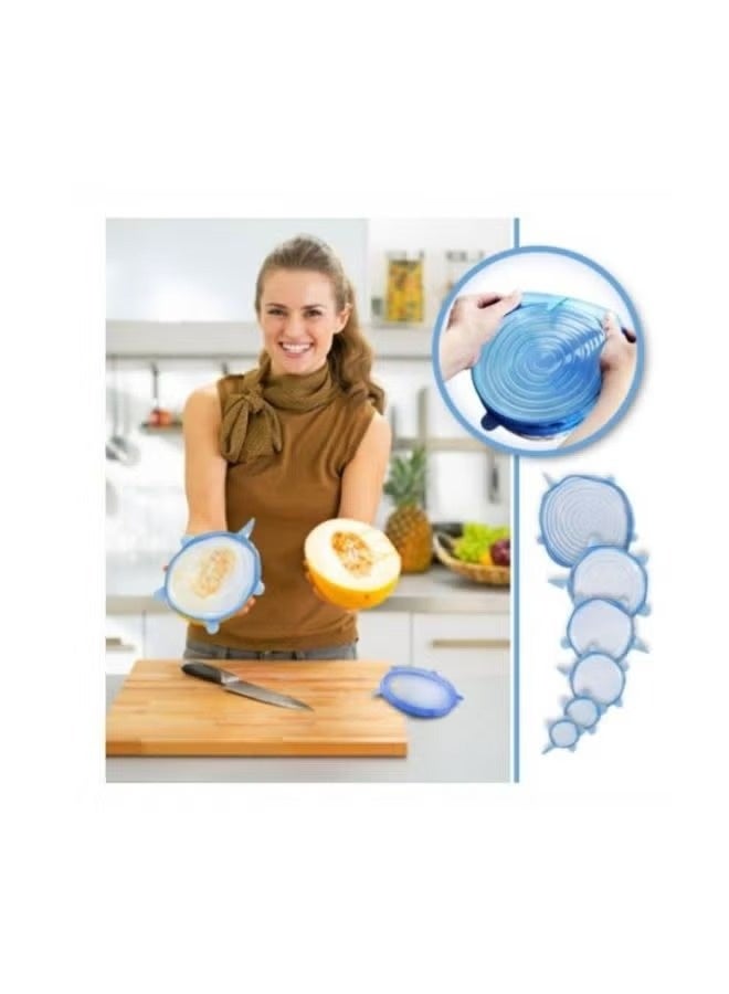 طقم أغطية طعام قابلة للتمدد 6 قطع بألوان متعددة - Image 2