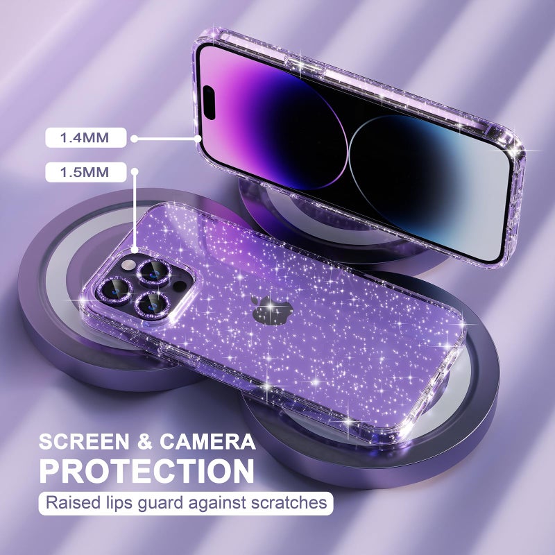 Choiche Compatible for iPhone 14 Pro Max Case Women Phone Case, Cute Bling Sparkly, Military Grade Protection, 3 Diamond Camera Lens Covers, 2 Tempered Glass Protectors, 6.7 inch (Glitter Purple) - Image 4
