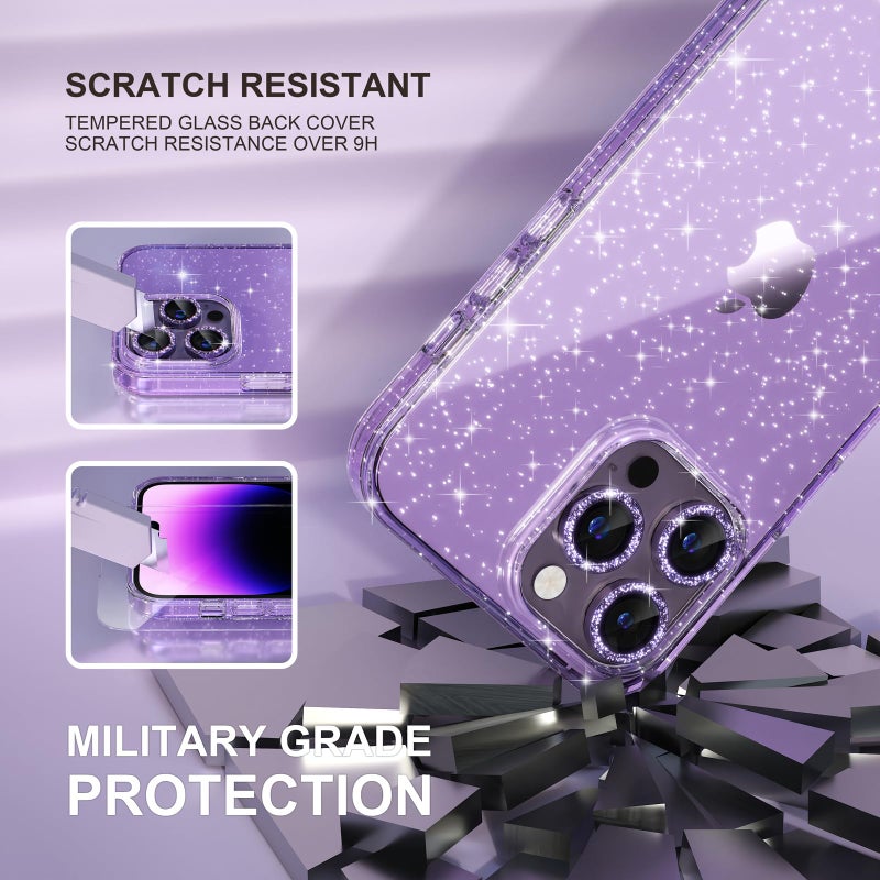 Choiche Compatible for iPhone 14 Pro Max Case Women Phone Case, Cute Bling Sparkly, Military Grade Protection, 3 Diamond Camera Lens Covers, 2 Tempered Glass Protectors, 6.7 inch (Glitter Purple) - Image 5