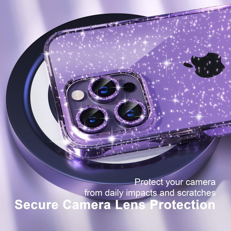 Choiche Compatible for iPhone 14 Pro Max Case Women Phone Case, Cute Bling Sparkly, Military Grade Protection, 3 Diamond Camera Lens Covers, 2 Tempered Glass Protectors, 6.7 inch (Glitter Purple) - Image 3