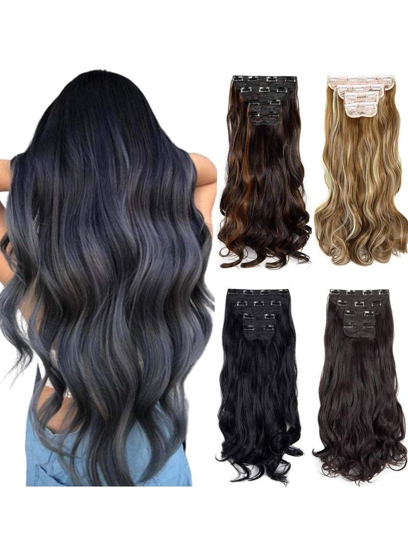 Estelle Clip in Hair Extensions 4Pcs 11Clips Curly Wavy Thick Full Head Double Weft Clip on Synthetic Hair Extension Wavy Hairpieces for Women Dark Brown Mix Light Auburn Curly - Image 3