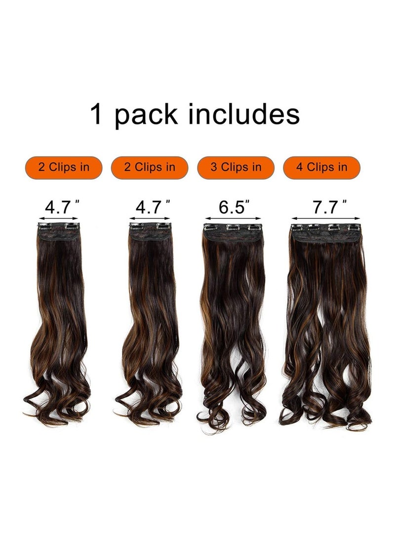 Estelle Clip in Hair Extensions 4Pcs 11Clips Curly Wavy Thick Full Head Double Weft Clip on Synthetic Hair Extension Wavy Hairpieces for Women Dark Brown Mix Light Auburn Curly - Image 4