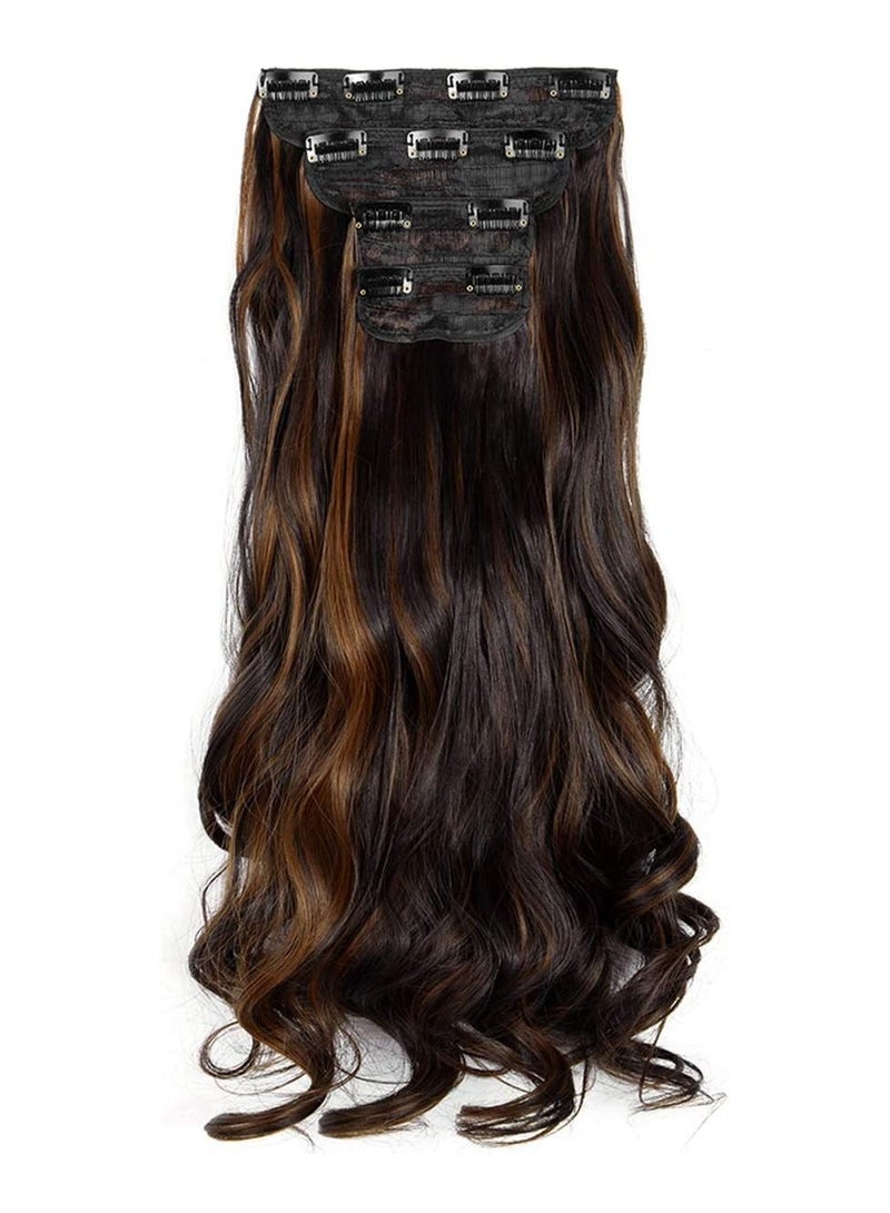 Estelle Clip in Hair Extensions 4Pcs 11Clips Curly Wavy Thick Full Head Double Weft Clip on Synthetic Hair Extension Wavy Hairpieces for Women Dark Brown Mix Light Auburn Curly - Image 2