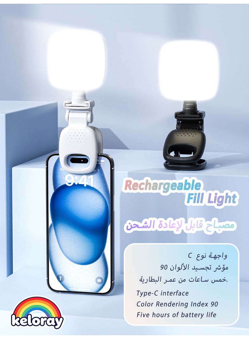 keloray LED Selfie Light, Portable Photography Fill Light with 3 Lighting Mode/9 Brightness Level, Rechargeable Mini Clip on Fill Lights with 360° Rotatable, for iPhone iPad Laptop Makeup, Black - Image 1