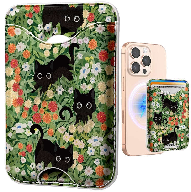 Shorogyt Compatible with Magsafe Wallet Magnetic Card Holder - Three Cats Phone Wallets for Women Teen Girls Cute for iPhone 1716/15/14/13/12 Series Slim for Apple Mag RFID Magnet, Fit 3 Cards - Image 1